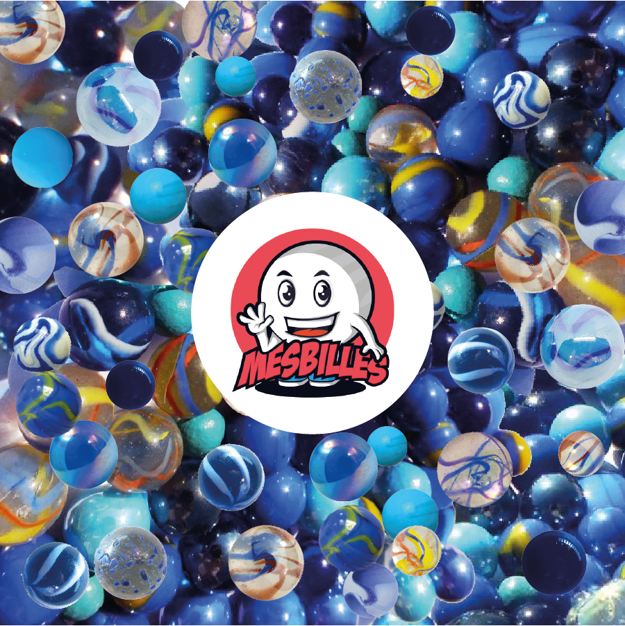 Ensemble 100 Billes Multi Bleus MesBilles : billes variées aux tons bleus intenses et lumineux, idéales pour collection et jeu