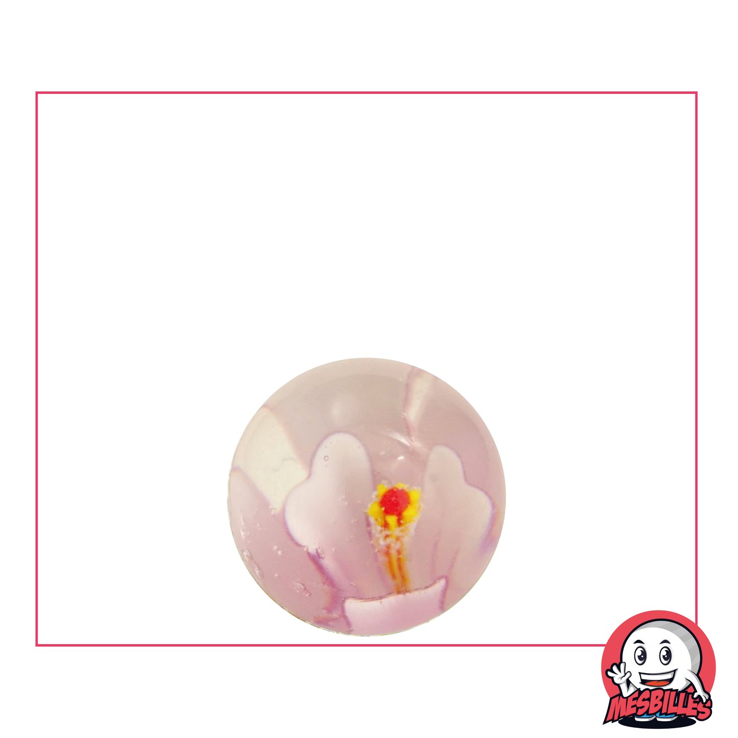 3D-Kunstmurmel mit Blume, 16 mm, transparente Murmel mit rosa Blume als Einlage, einzigartige Kunstmurmel