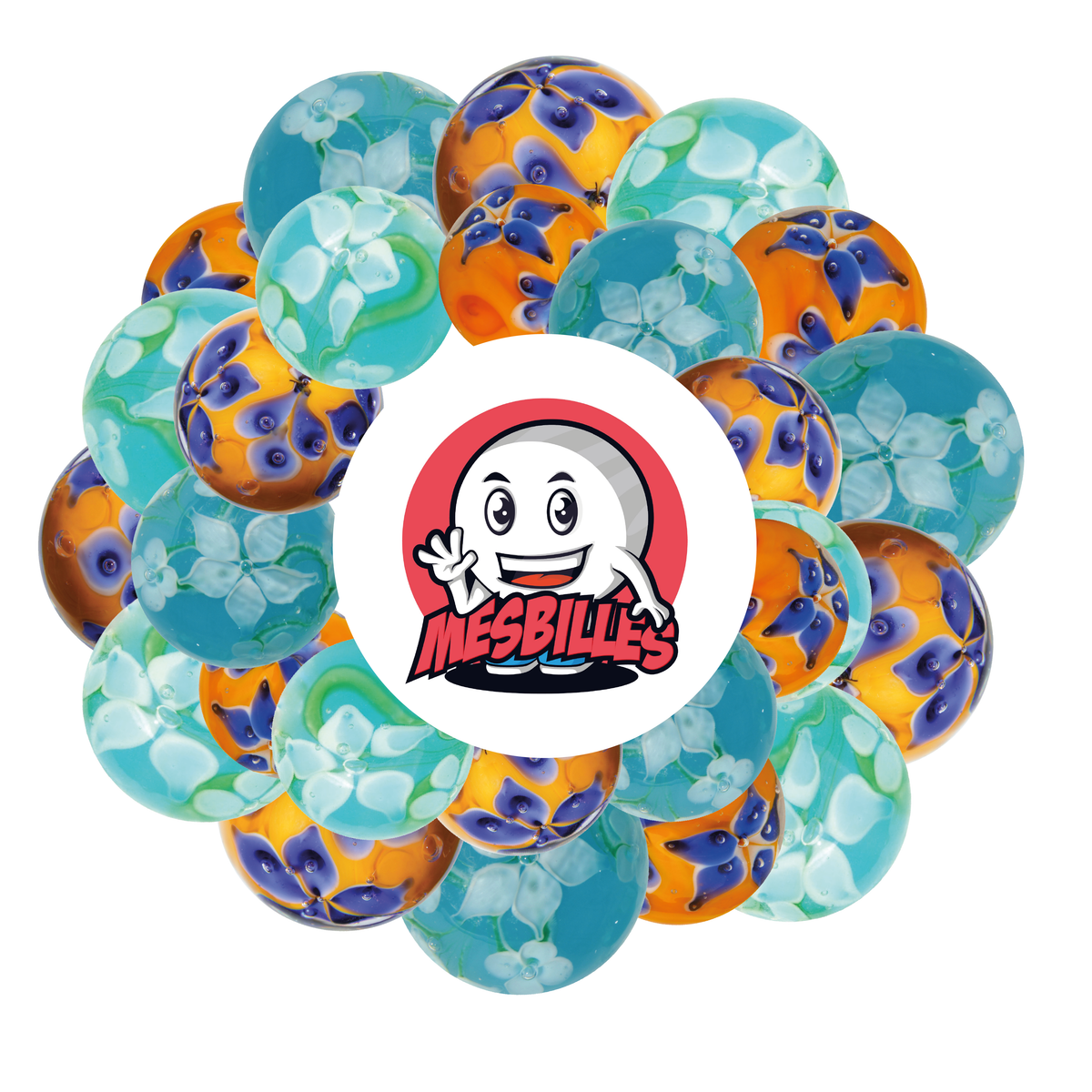 1 Murmel Kunst Krone Blühend Blau 22 mm