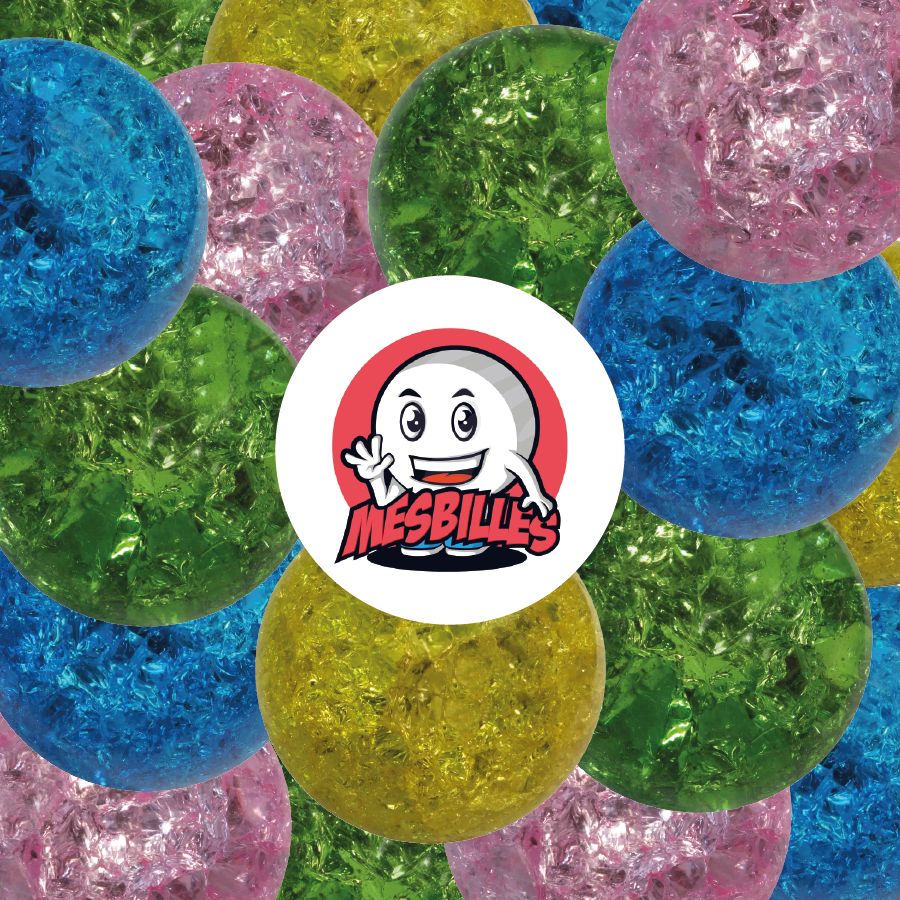 Kunstmurmel Krakel, Murmeln 50 mm in 4 Farben: rosa, gelb, blau, grün