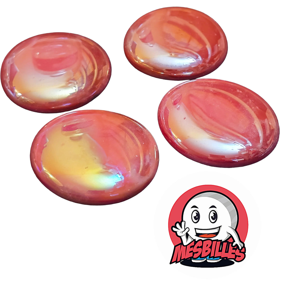 Grandes billes plates Glossy Rouge réunies, vue d'ensemble