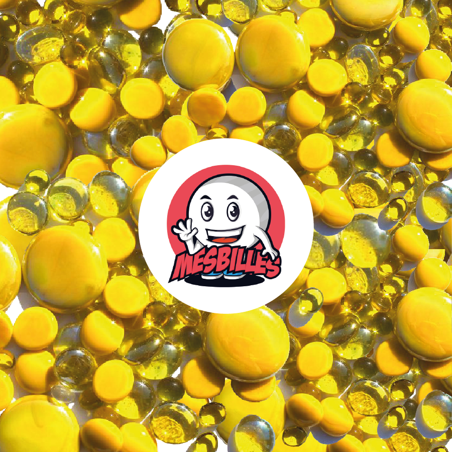 MeineMurmeln - 250 g Flache Murmeln, gelbe Mischung, 30 mm, 18 mm, 12 mm, opak und transparent