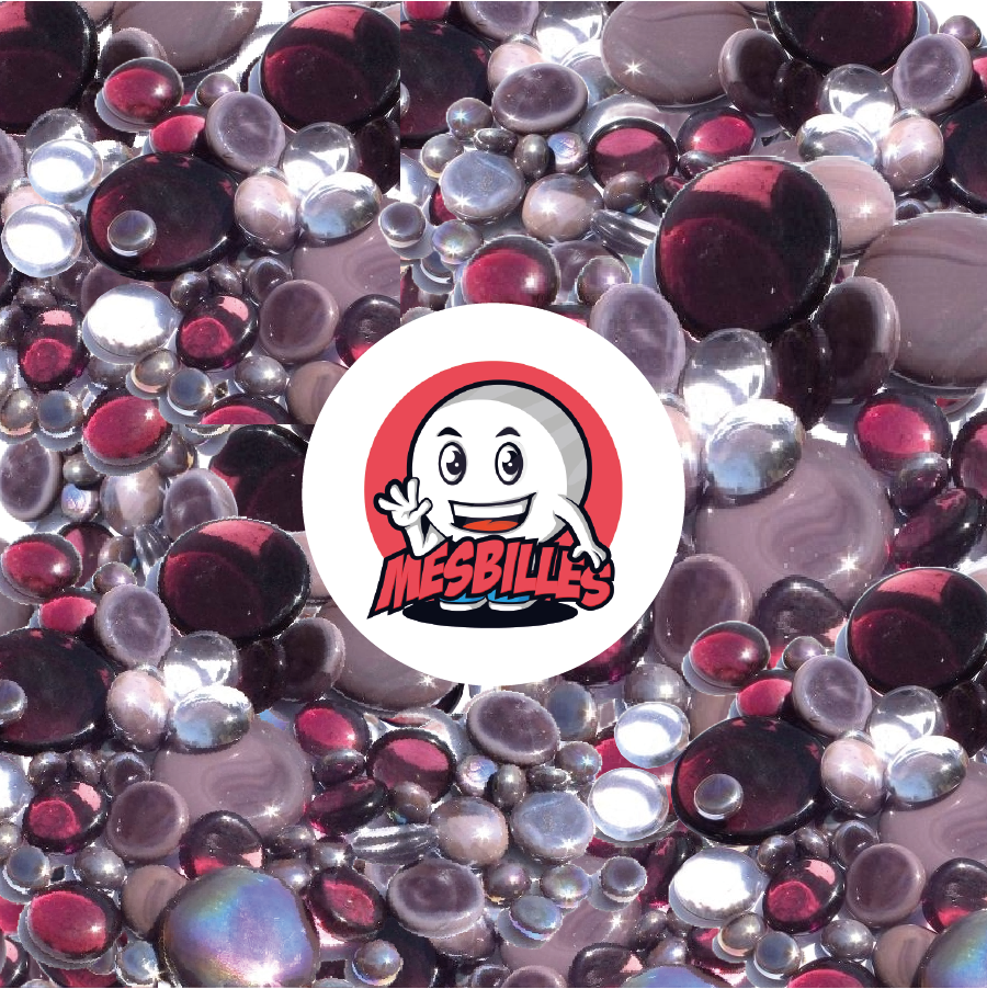 MeineMurmeln - 250 gr Flache Murmeln in Violett, transparent und opak glänzend, 30 mm, 18 mm, 12 mm