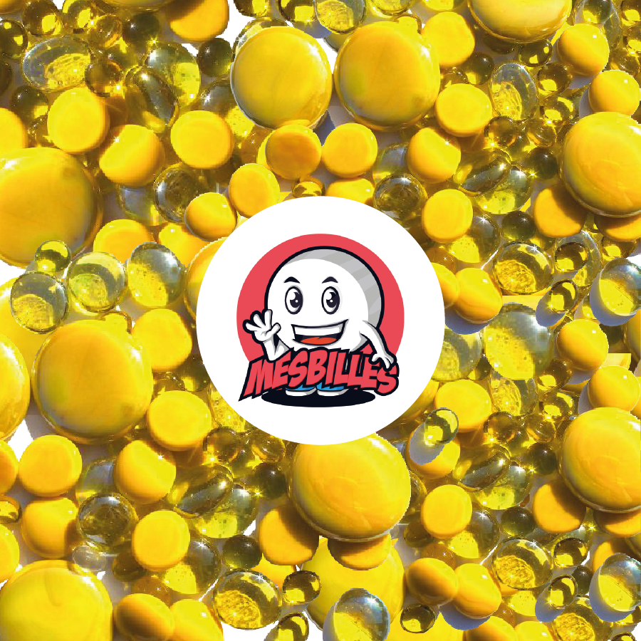 MeineMurmeln - Flache Murmeln, gelb, transparent und opak, von 12 mm bis 30 mm