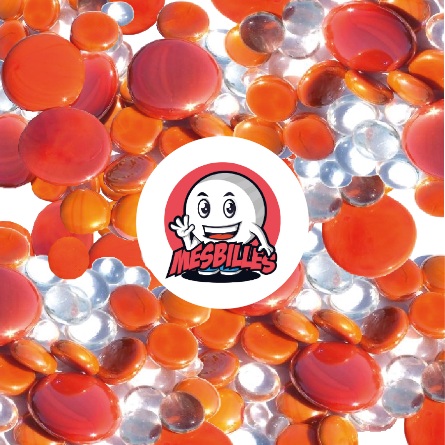 Mascotte MesBilles - Flache Murmeln orange und kristallklar, transparent und opak glänzend, 12 mm-30 mm