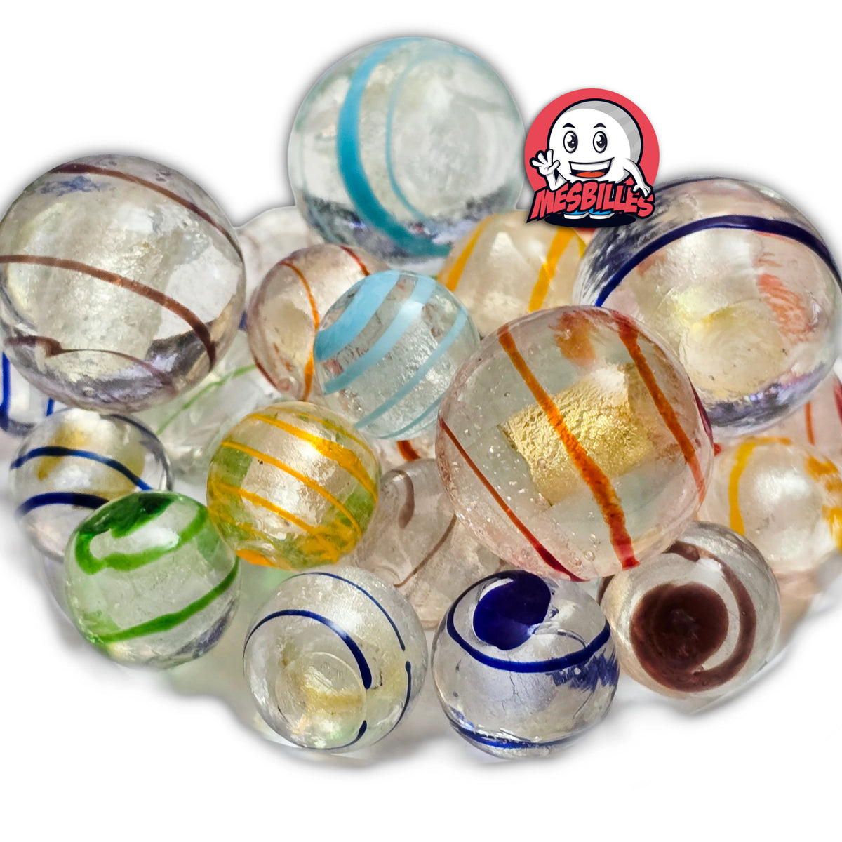 Calot Tourbillon Rouge 25 mm KimPlay Collector avec bandes rouges dans verre translucide, Ensemble de Billes entourées de billes multi-couleurs en 16 mm et 25 mm