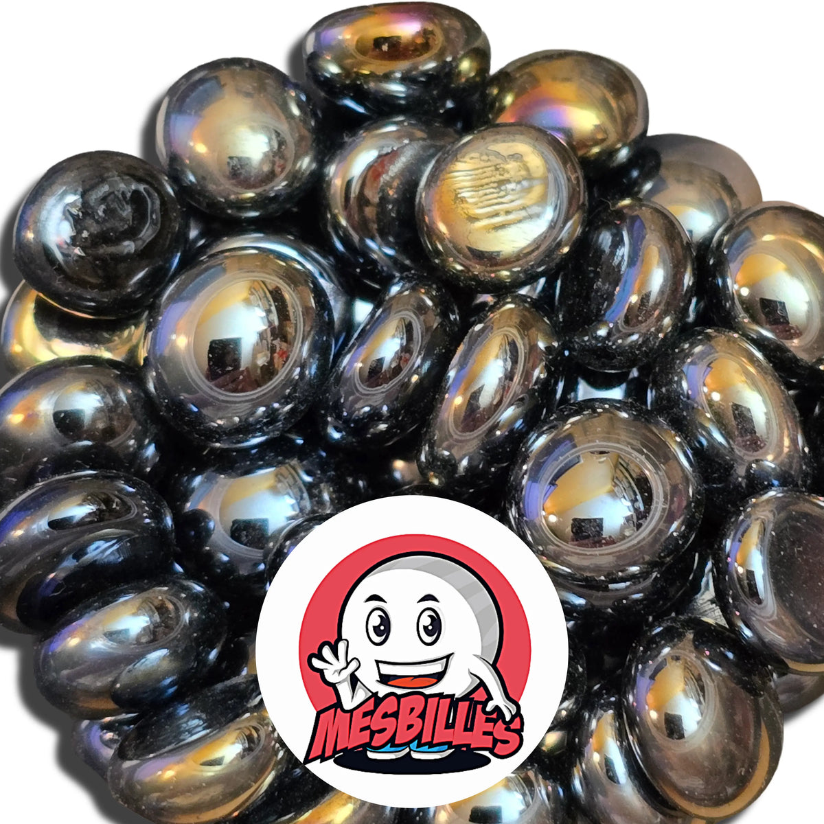 Billes plates Glossy Noir de 12 mm réunies, vue d'ensemble