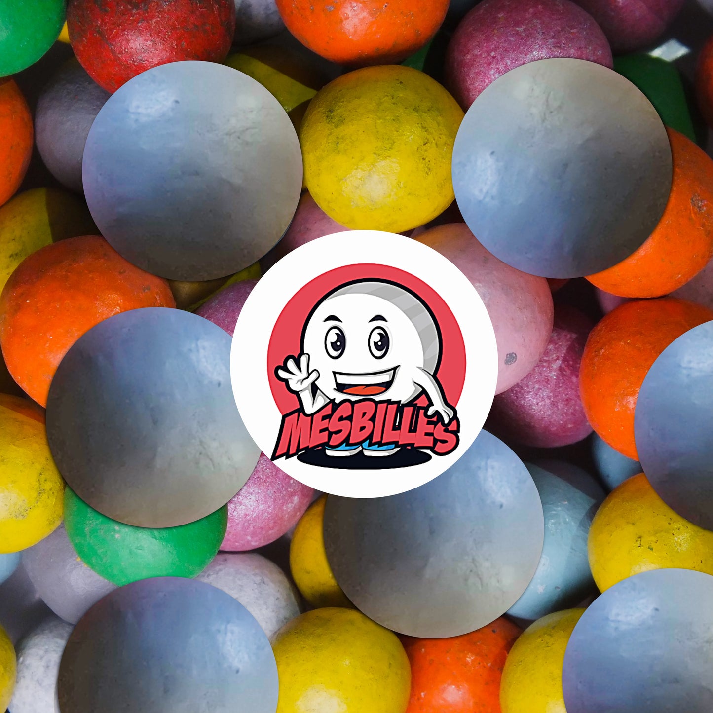 Billes en terre grises 16 mm parmi un assortiment multicolore – image MesBilles