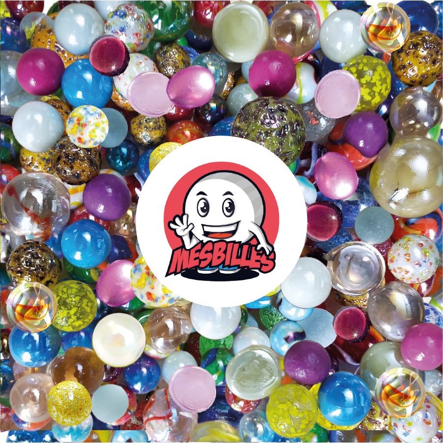 Ensemble 100 Billes Filles MesBilles : billes multicolores brillantes et nacrées, avec reflets variés et motifs originaux