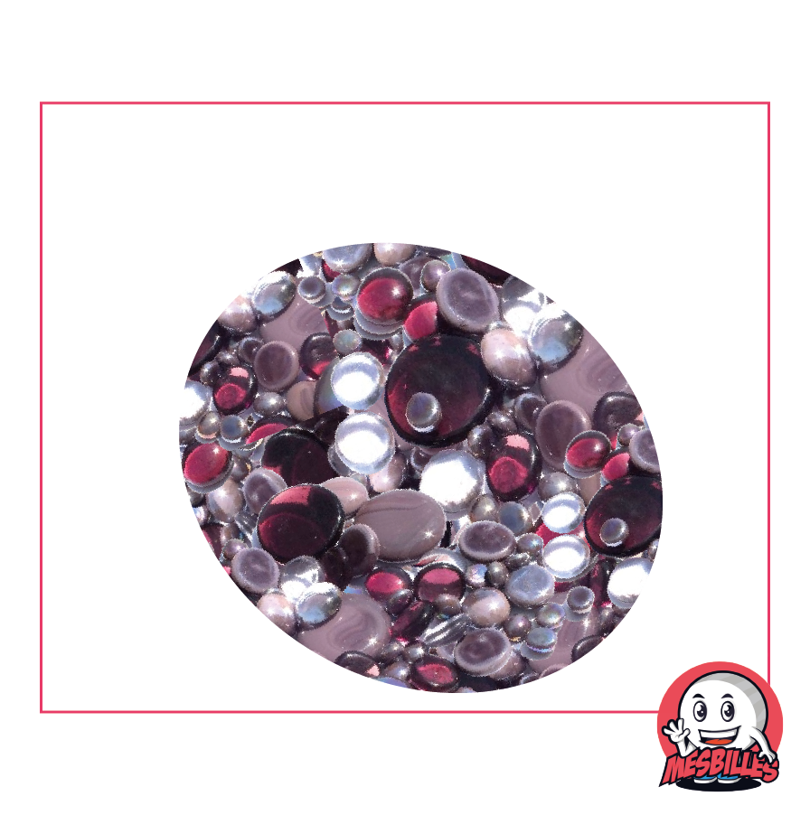 Flache Murmeln in Violett, transparent und opak glänzend, 30 mm, 18 mm, 12 mm