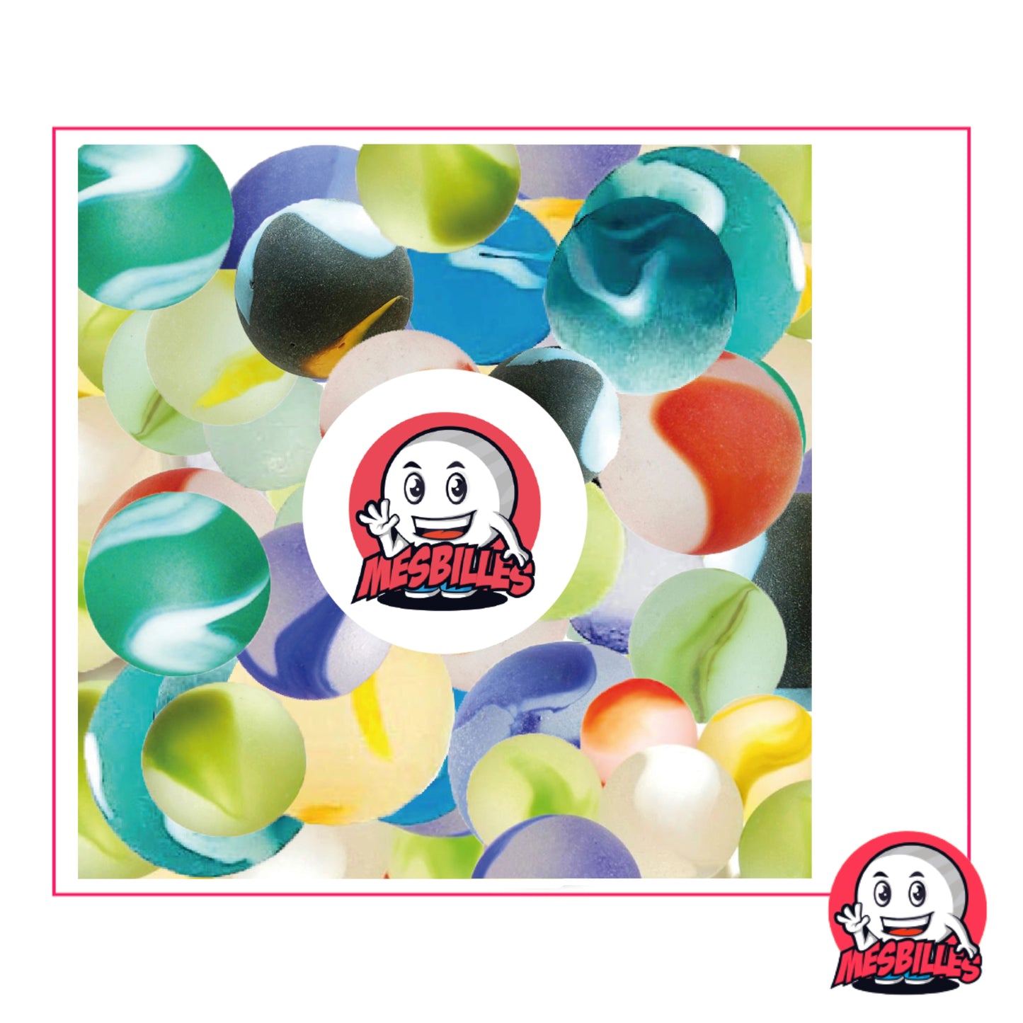 Filet de 55 Billes Givrée, Billes Rondes et Plates , en verre Dépoli de Couleur.