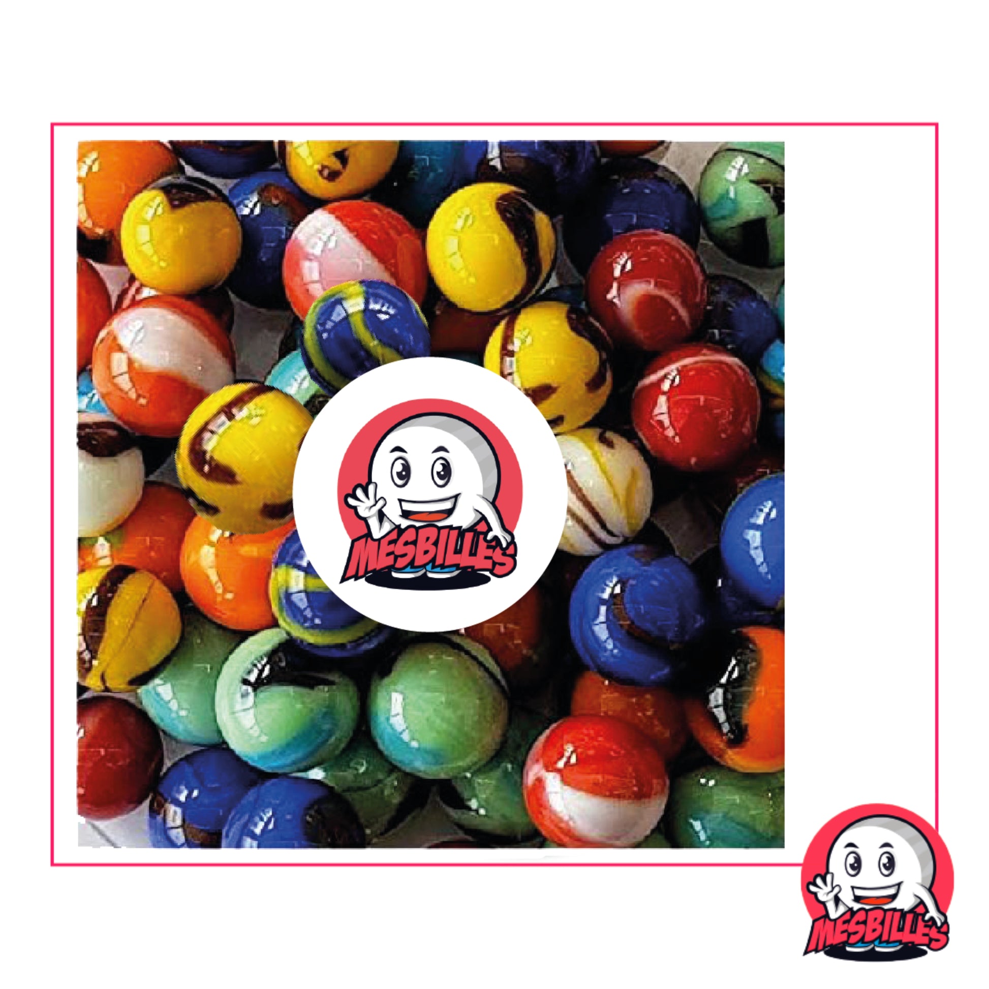 Ensemble MesBilles Jungle : billes colorées aux tons verts, rouges, jaunes et bleus rappelant la luxuriance de la forêt tropicale