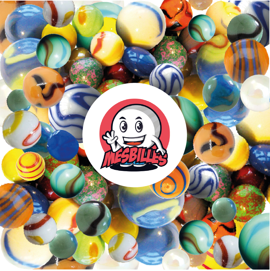 Ensemble 55 Billes Medium MesBilles : billes multicolores aux designs uniques, idéales pour jouer et enrichir une collection