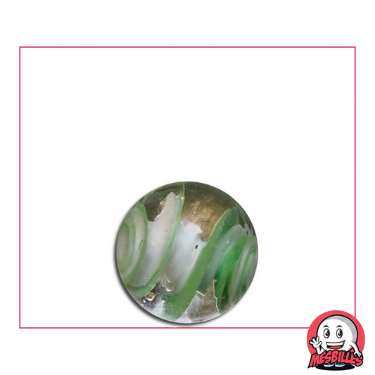 Bille Art Bonbon Blanc Vert 16 mm – bille en verre de Bohême transparente avec spirales vert tendre et blanches, effet bonbon à la menthe MesBilles