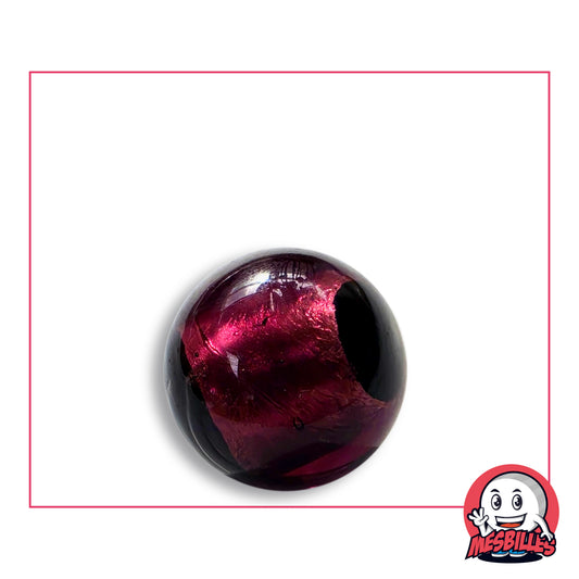 Bille Art Machu Picchu Violet 22 mm en verre violet framboise à feuille froissée aux reflets roses, un large bout noir opaque, vue de dessus, 22 mm de diamètre