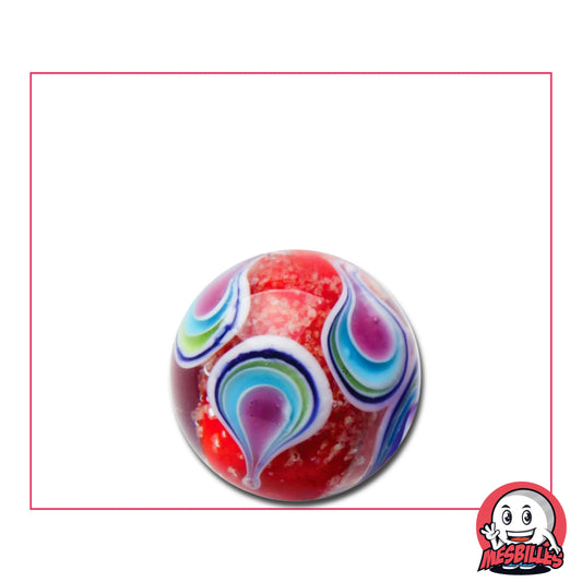 Bille Art Phosphorescente Goutte Rouge 16 mm brillante – bille rouge décorée de gouttes multicolores et luminescente, création originale MesBilles