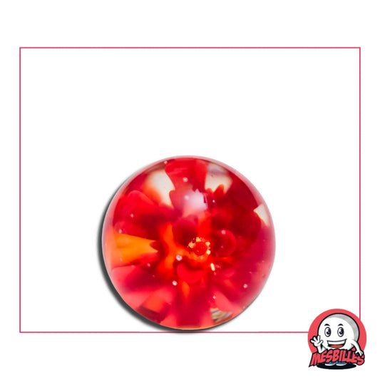 Bille Art Pissenlit Rouge 16 mm avec fleur rouge stylisée au cœur du verre translucide – MesBilles