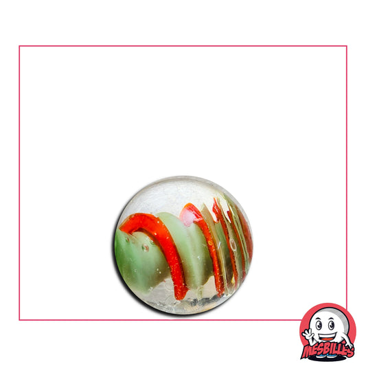 Bille Art Bonbon Rouge Vert 16 mm – bille en verre de Bohême transparente avec spirales rouges et vertes, effet bonbon artisanal MesBilles