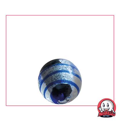 Murmeln Drachenauge von MesBilles, 16 mm, halbtransparent schwarz-silber, blau gestreift