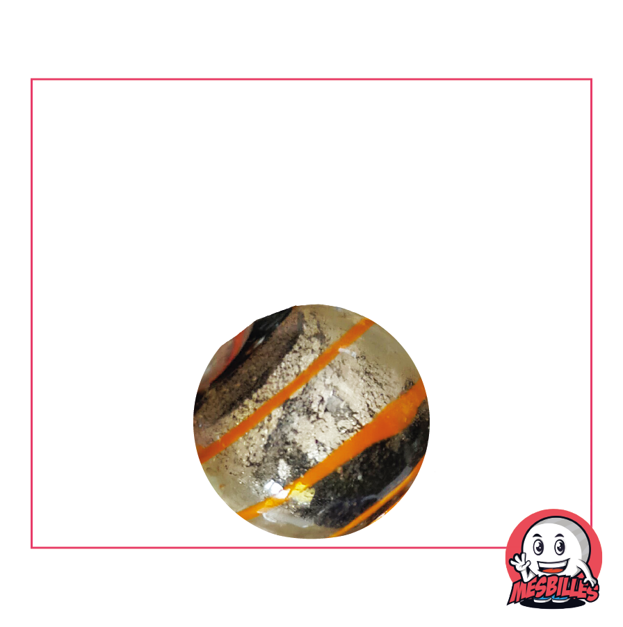 Kleine Drachenaugenmurmel MeineMurmeln, 16 mm, halbopak schwarz und silber mit orangefarbenen Streifen