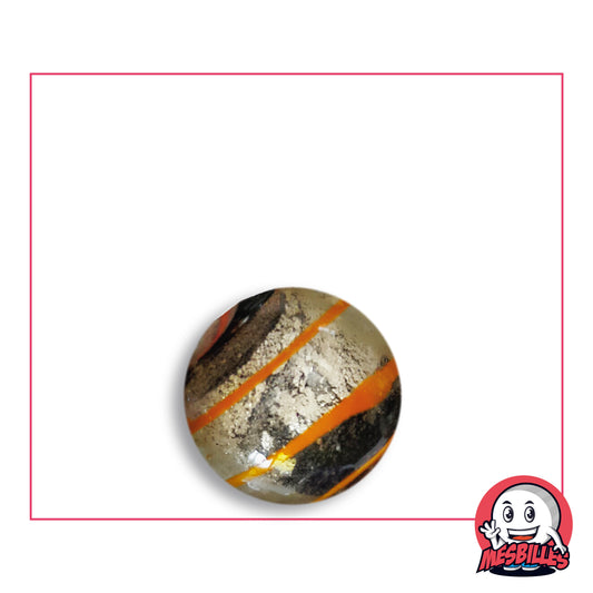 Murmel Oeil de Dragon Orange gestreift 16 mm KimPlay Collector aus klarem Glas mit orange gestreiftem Silberdekor, Ansicht von oben, 16 mm Durchmesser