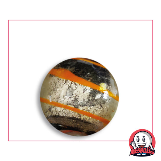 Bille Oeil de Dragon Rayé Orange 25 mm Collector en verre clair à décor argenté rayé d'orange, vue de dessus, 25 mm de diamètre