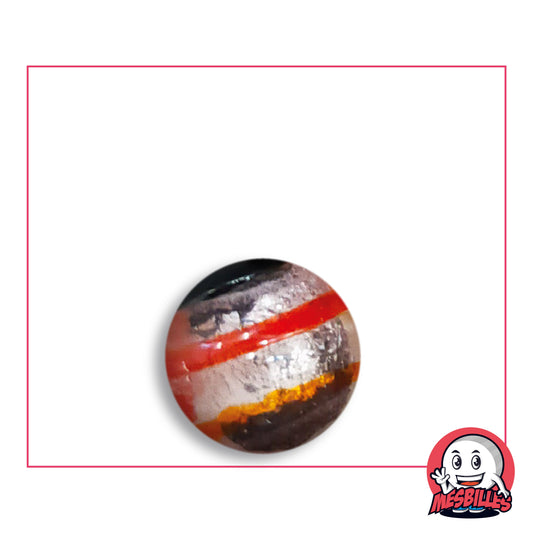 Murmel Oeil de Dragon Rot gestreift 16 mm KimPlay Collector aus klarem Glas mit rot gestreiftem Silberdekor, Ansicht von oben, 16 mm Durchmesser