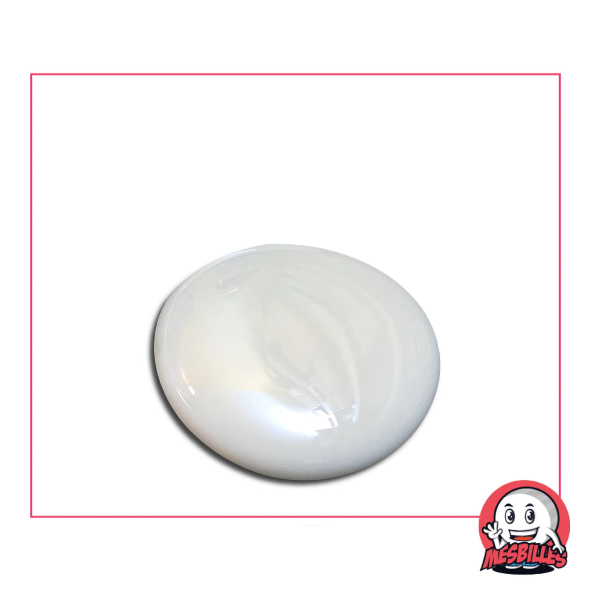 Grande bille plate Glossy Blanc de 30 mm, galet de verre opaque brillant