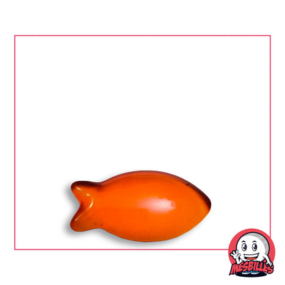 Bille Poisson Orange Extra-Plate en verre orange translucide, vue de dessus, 25 mm de long