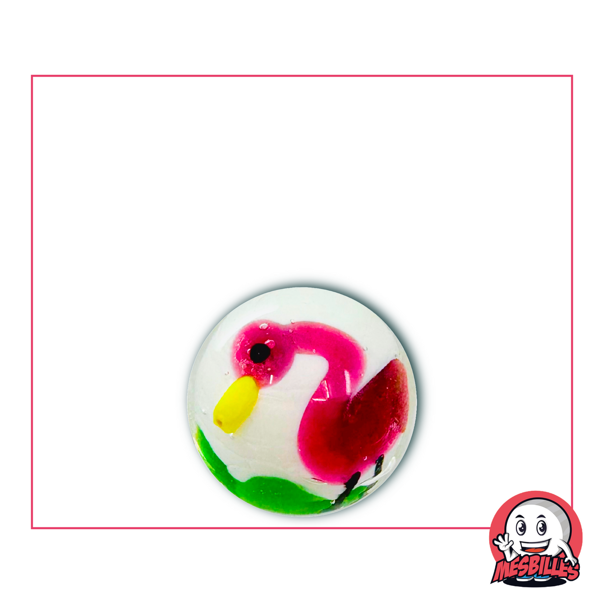 Dekorative Murmel 16 mm mit einem niedlichen Flamingo, ideal für Bastelarbeiten und Dekorationen.