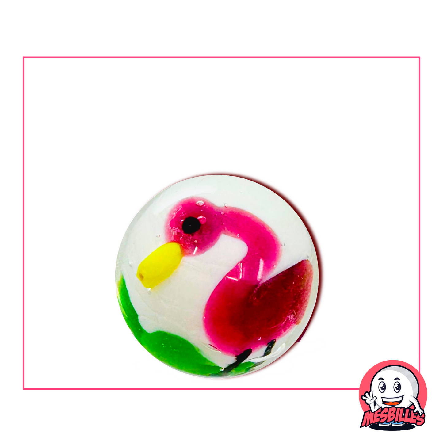 Große dekorative Murmel 22 mm mit elegantem Flamingo-Motiv für einzigartige und originelle Kunstdekorationen.