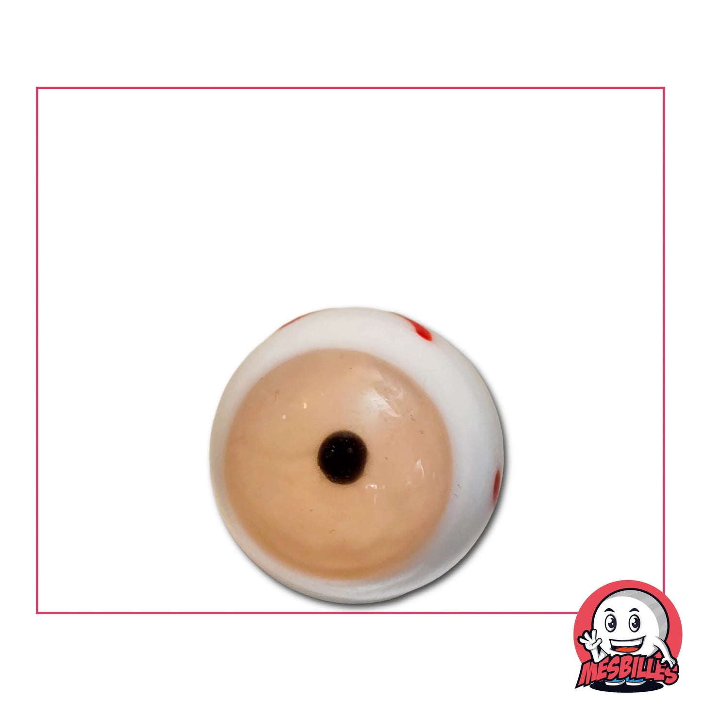 Bille Art Watching-You Rose 22 mm brillante – bille en forme d’œil rose et blanc, création originale MesBilles