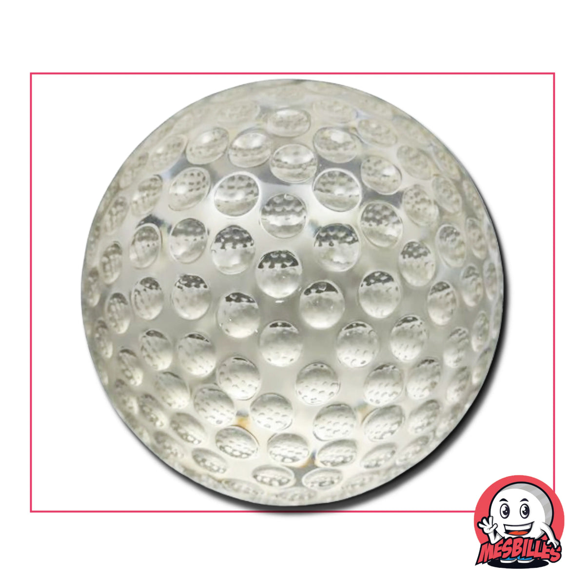 Chaque Bille Balle de Golf Cristal 100 mm est moulée avec des reliefs légèrement irréguliers, comme si un artisan du verre avait emprunté un green pour y souffler son chef-d’œuvre.