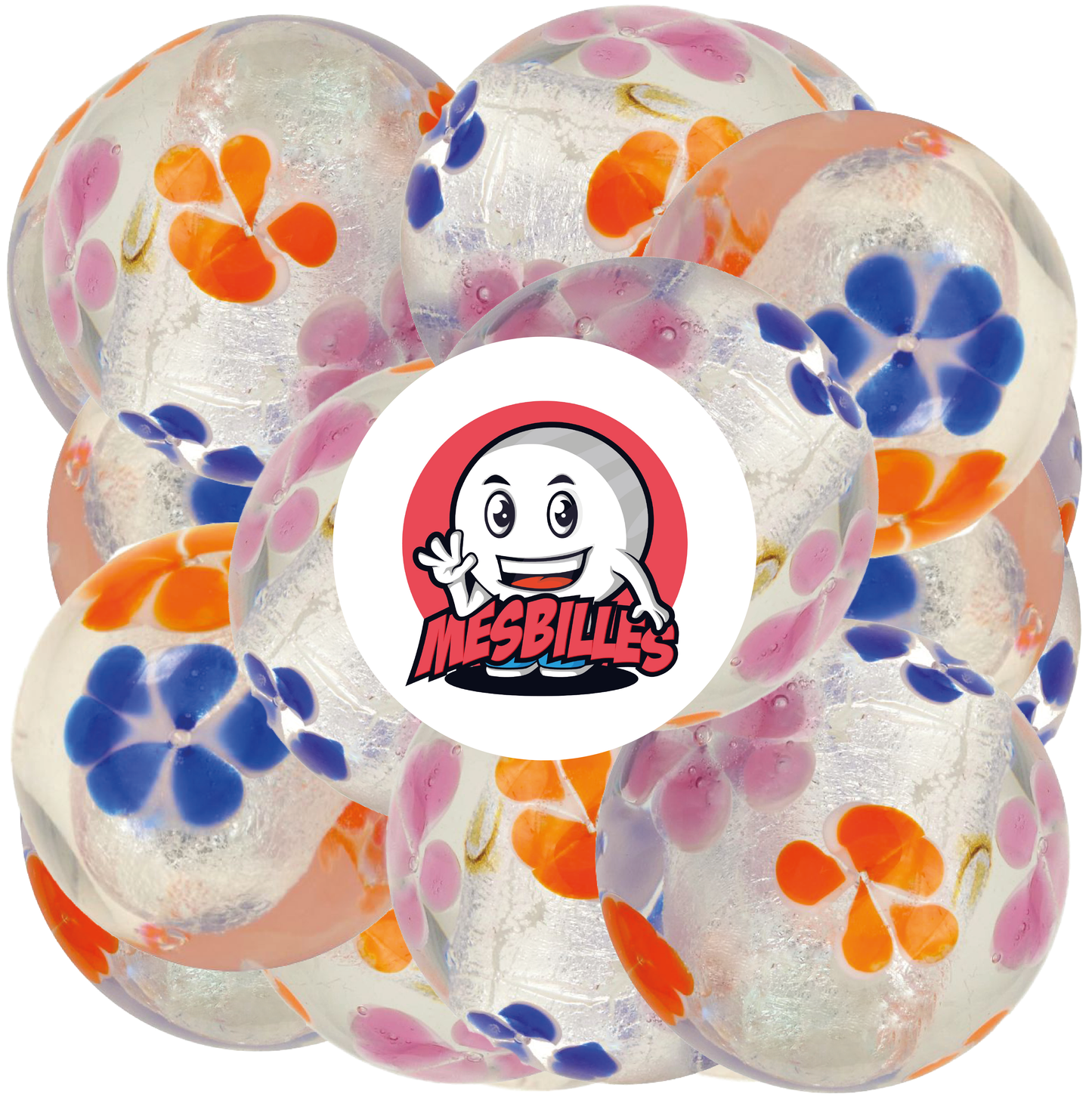 1 Murmel Kunstblume Silber 16 mm