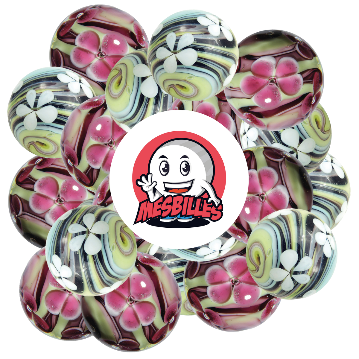 1 Murmel Kunst Tornado Blüte Rosa 22 mm