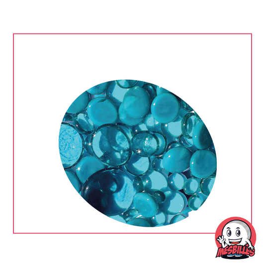 Flache Murmeln, entenblau gemischt, 30 mm, 18 mm, 12 mm, transparent und opak