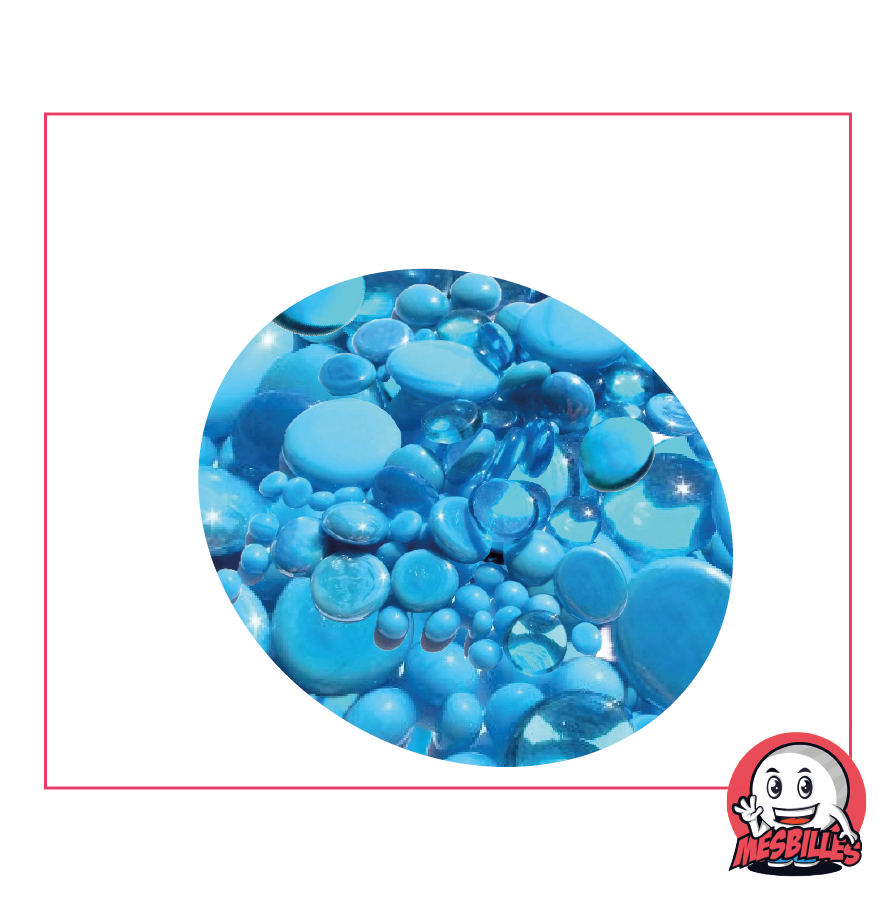 Flache Murmeln, Blau-Türkis gemischt, 30 mm, 18 mm, 12 mm, opak und transparent