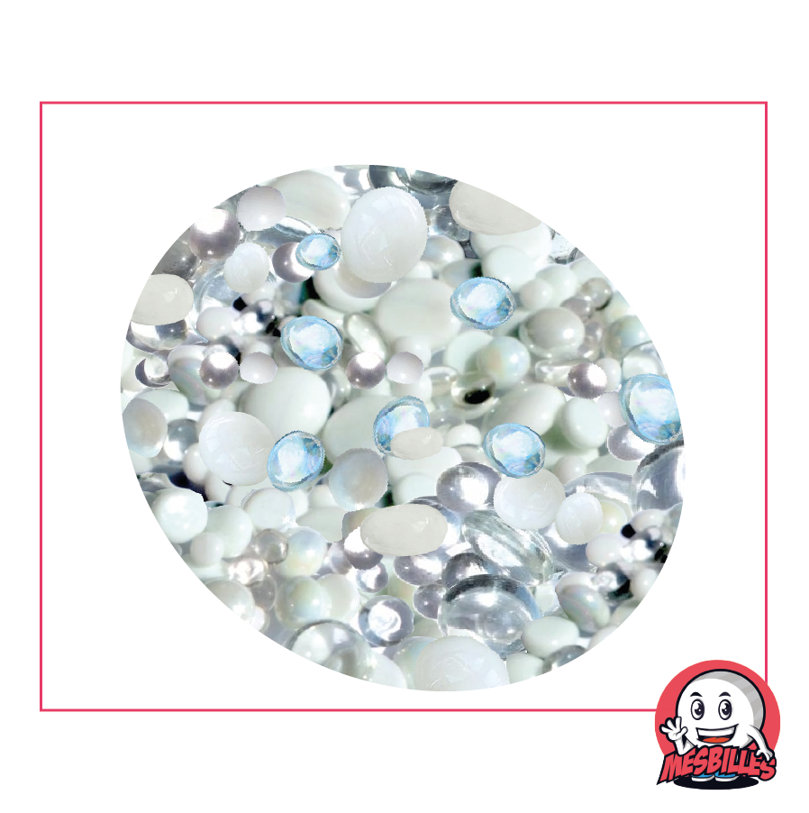 Flache Murmeln aus weißem Glas und Kristall, opak und transparent, 12 mm bis 30 mm