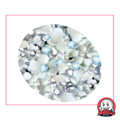 Flache Murmeln aus weißem Glas und Kristall, opak und transparent, 12 mm bis 30 mm