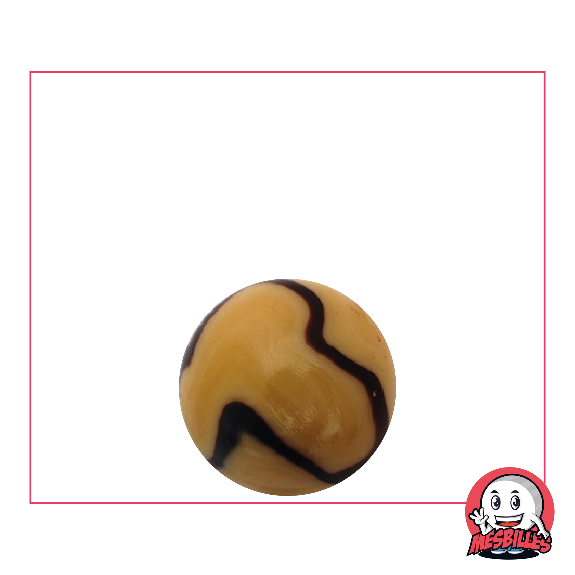 1 Murmel Karamell 16 mm, opake Glasmurmel in Beige mit braunen Wellen auf der Oberfläche