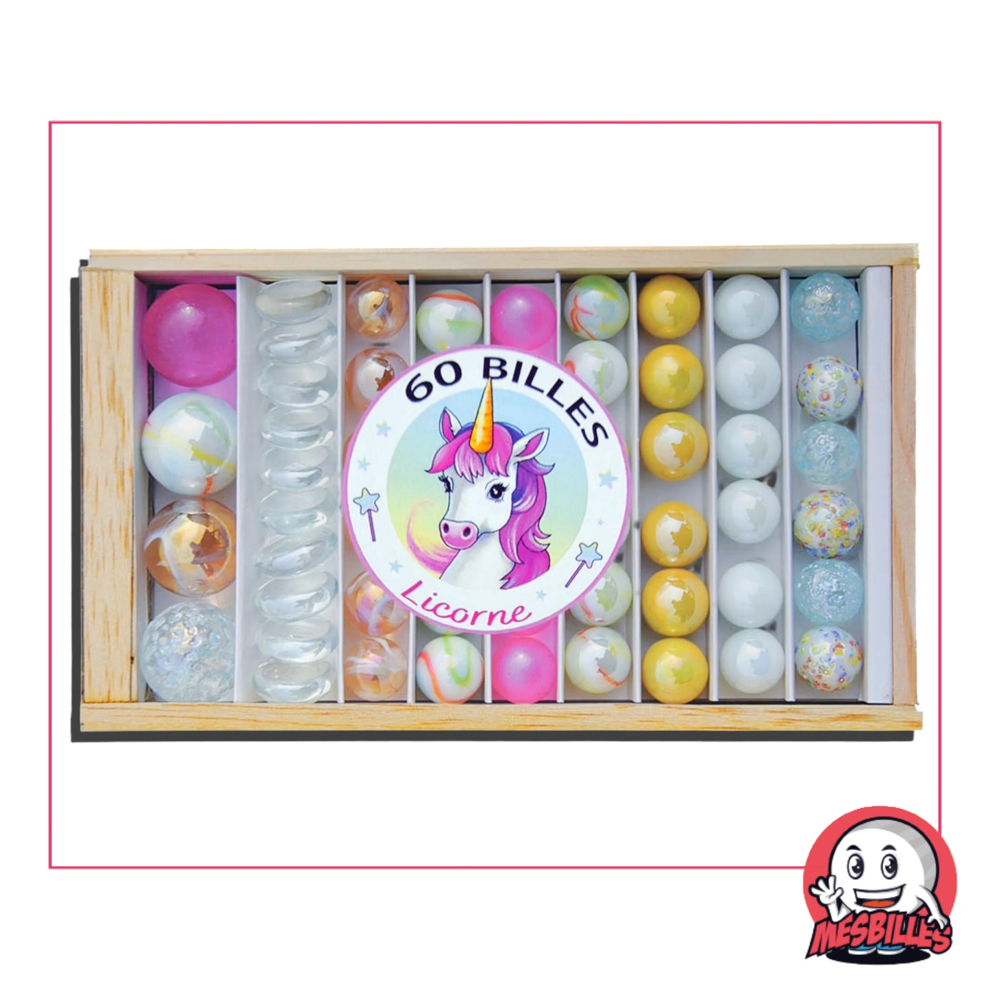60 billes dans un coffret féérique : Billes opaques, brillantes, irisées, plates ou rondes