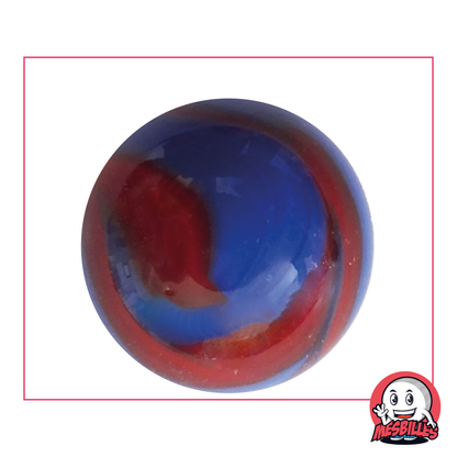 Murmeln Dino 42 mm aus blauem Glas in Porzellanoptik mit roten Verzierungen, Murmel in Walgröße