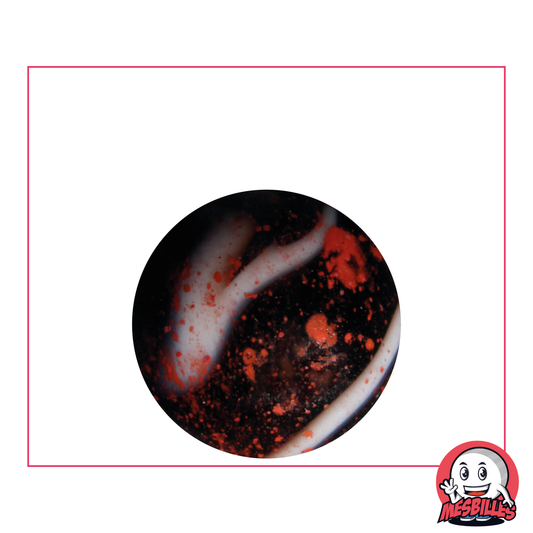 Dracula-Murmel 25 mm aus opakem weißem Glas mit schwarzen Flecken – MeineMurmeln