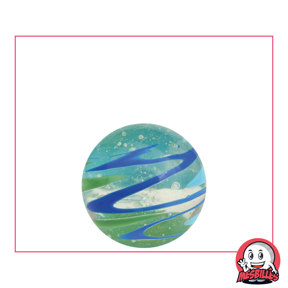 Kunstmurmel Flash Rot 22 mm, durchscheinende Glasmurmel mit hellblauen und dunkelblauen Streifen
