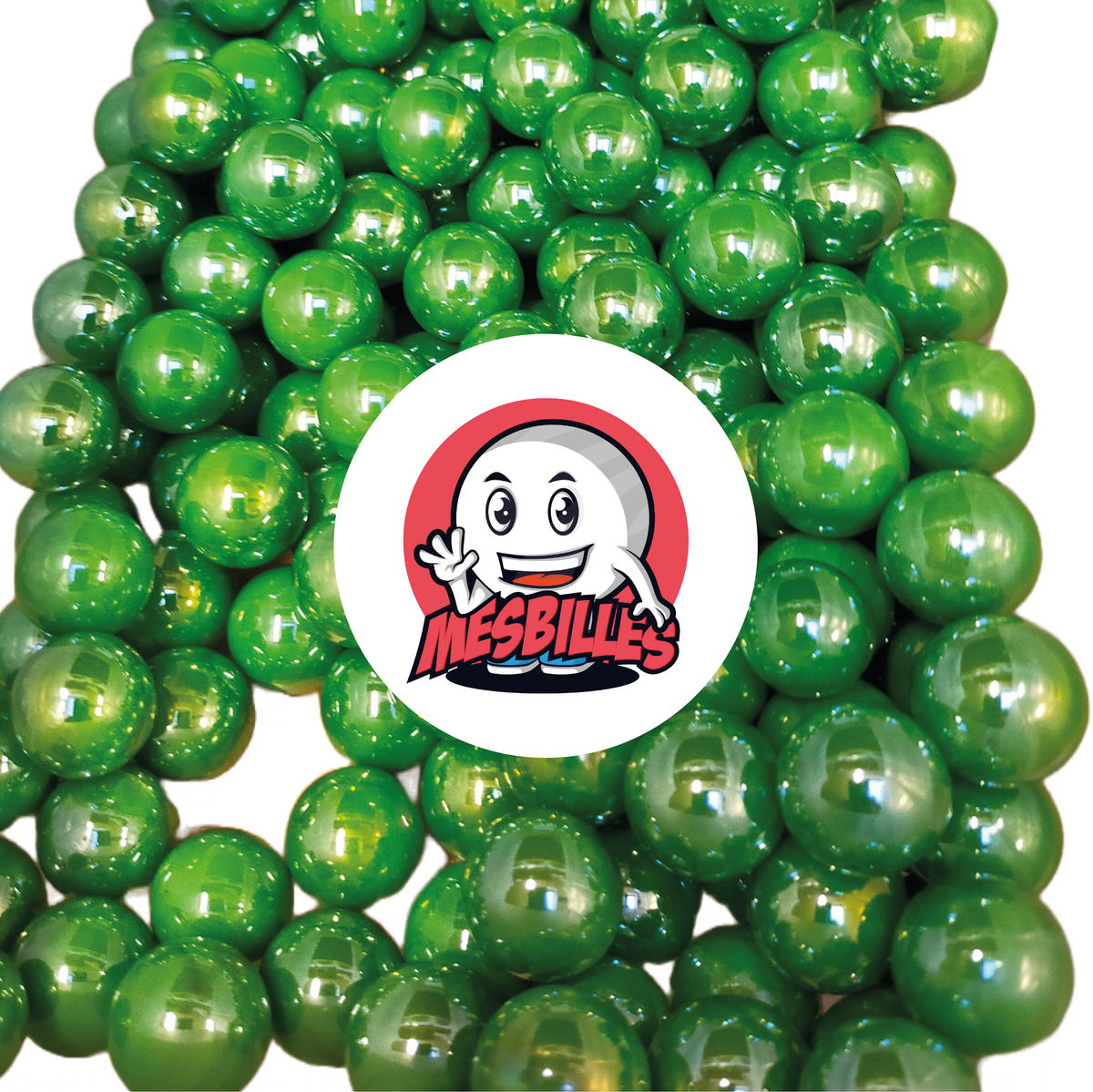Billes rondes Glossy Vert réunies, vue d'ensemble