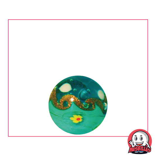Murmeln Hokusai Grün 16 mm, Designermurmeln mit goldener Glitzerwelle auf grünem Hintergrund.