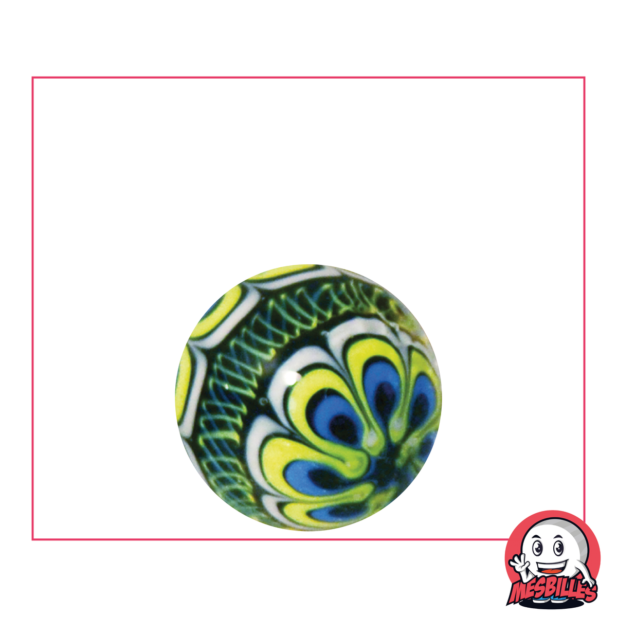 Murmeln Kunst Mandala Grün 22 mm, handgefertigte Spezialmurmel mit einem Mandala-Design in Grün.