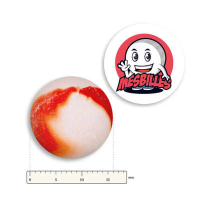 Bille Givrée Rouge à côté d'une règle graduée, 16 mm de diamètre