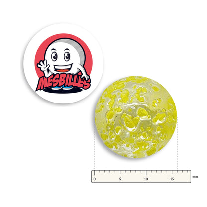 Bille Pépite Jaune 16 mm à côté d'une règle graduée, 16 mm de diamètre