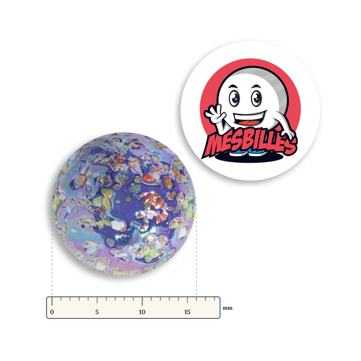 Bille Pépite étoile 16 mm à côté d'une règle graduée, 16 mm de diamètre